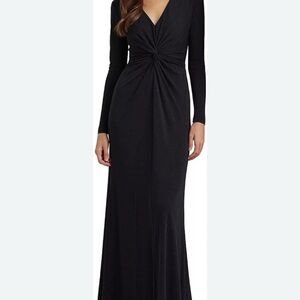 Ralph Lauren Black Long Sleeve Knot-Front Maxi Dress